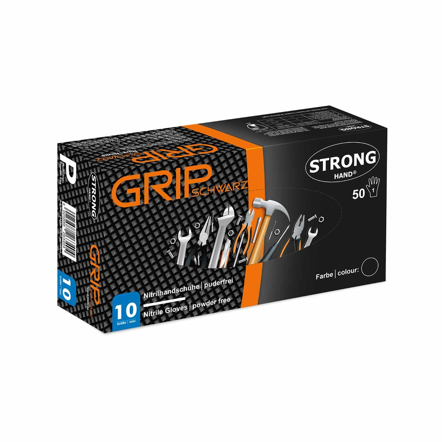 Nitril-Montage-Einweghandschuhe GRIP SCHWARZ Stronghand® Box = 50 Stück