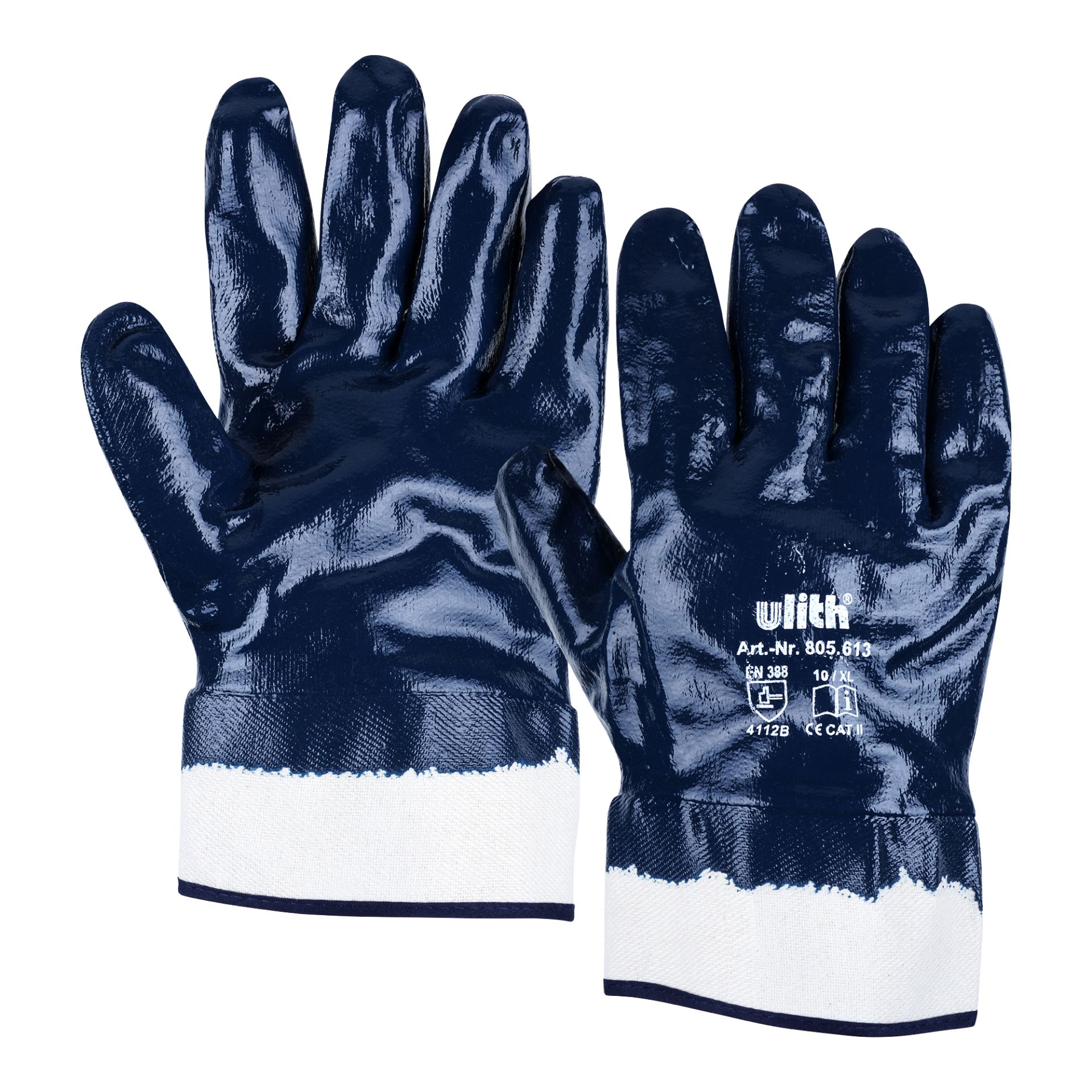 Nitrilhandschuh blau, vollbeschichtet Gr. 10 Segeltuchstulpe